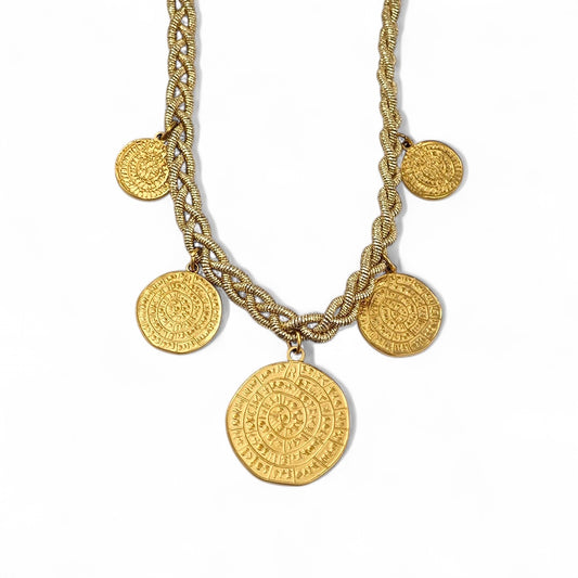 ⚡🚚 Κολιέ Minoan Coin με Ανάγλυφα Χρυσά Νομίσματα