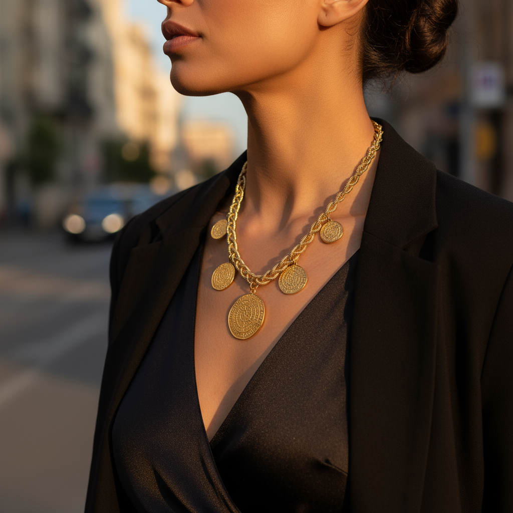 Κολιέ Minoan Coin με Ανάγλυφα Χρυσά Νομίσματα So Cute by DImi