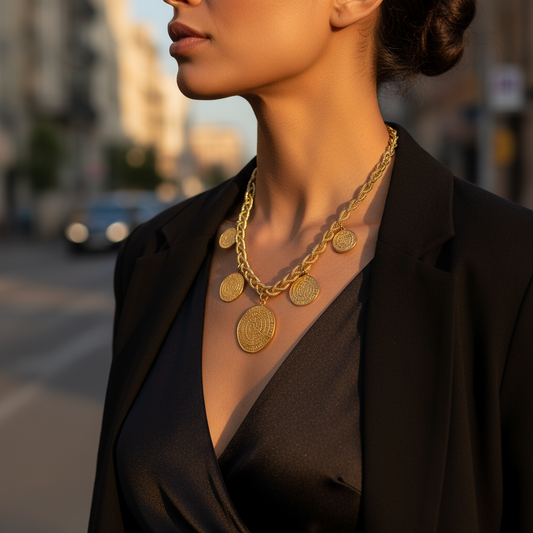 Κολιέ Minoan Coin με Ανάγλυφα Χρυσά Νομίσματα So Cute by DImi