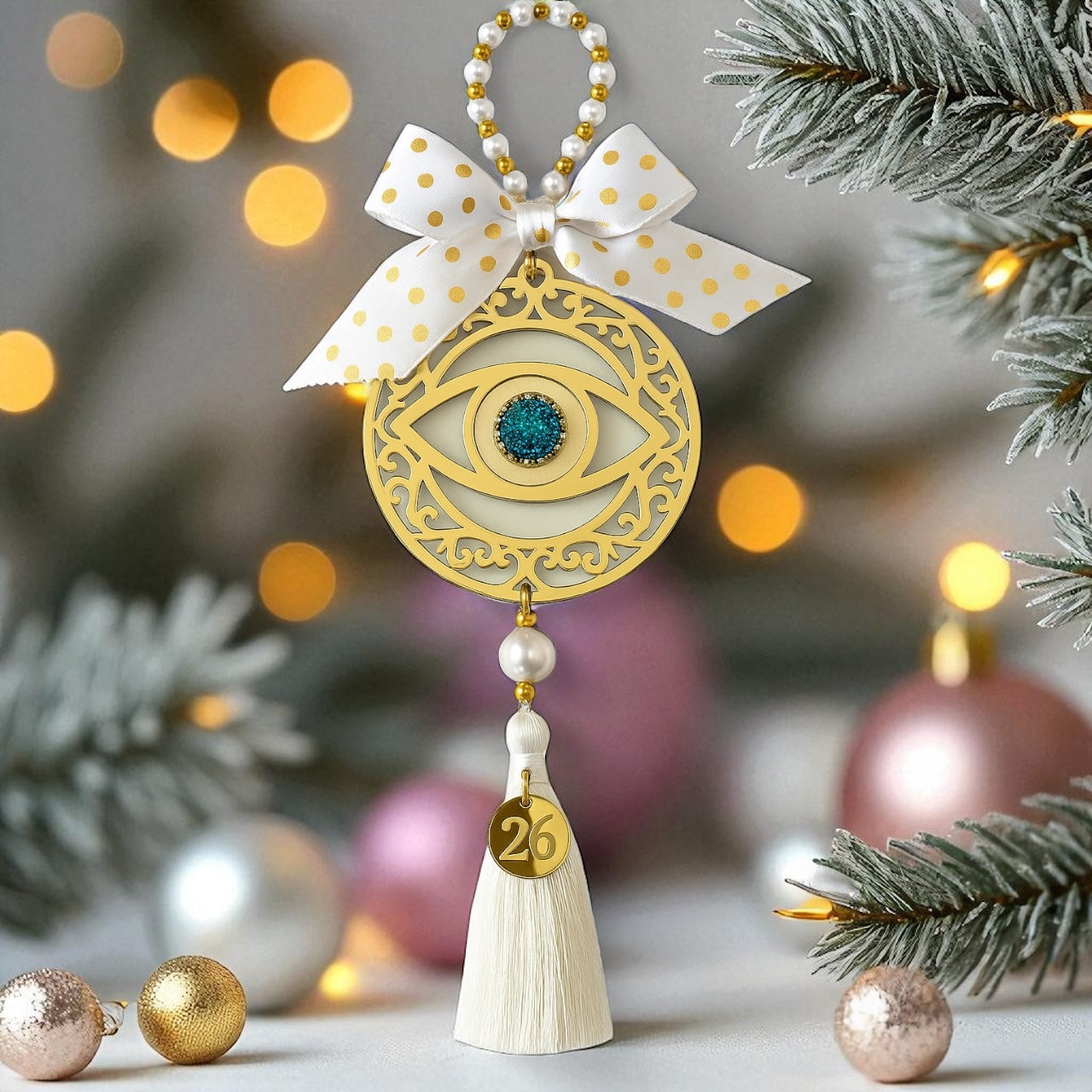 Γούρι μάτι 26 με φιόγκο και φούντα – So Cute by Dimi Wholesale