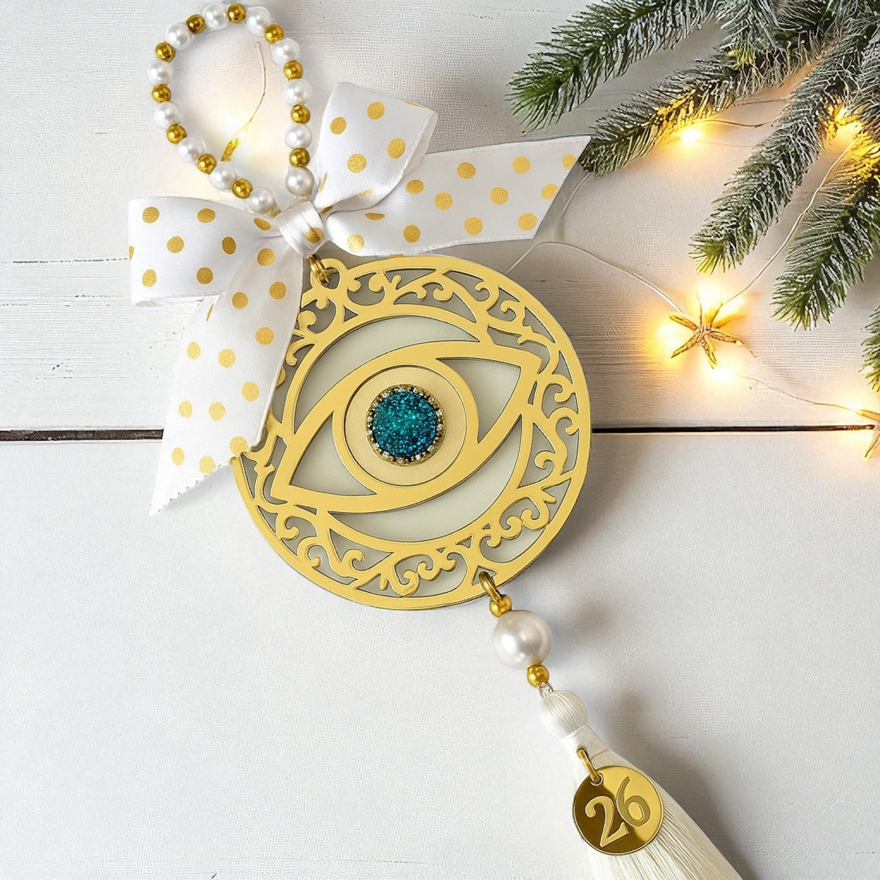 Γούρι μάτι 26 με φιόγκο και φούντα – So Cute by Dimi Wholesale