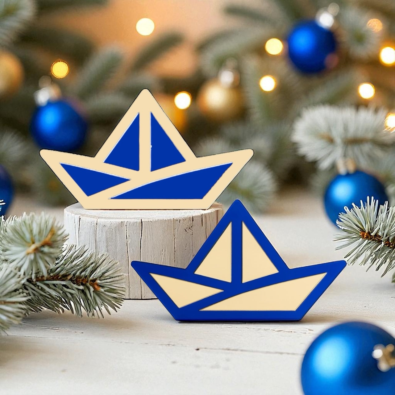 Γούρι καραβάκι plexiglass καθρέφτης με μπλε περίγραμμα – So Cute by Dimi Wholesale