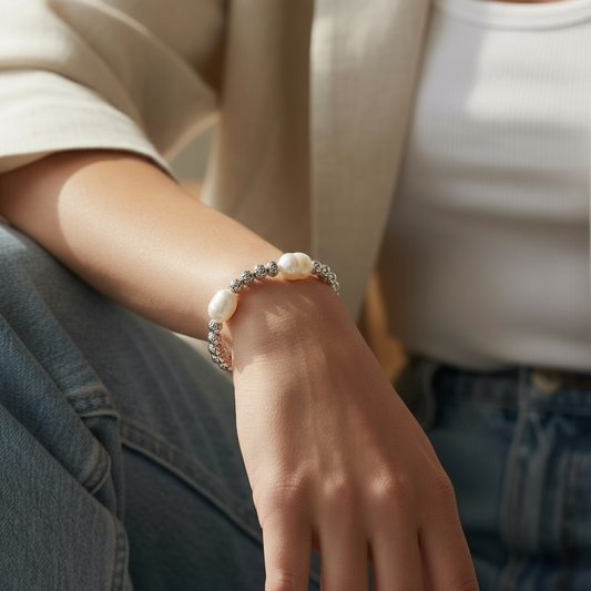 Χειροποίητο βραχιόλι με μαργαριτάρια και αιματίτη – Maella Bracelet – So Cute by Dimi