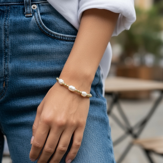 Χειροποίητο βραχιόλι με μαργαριτάρια και αιματίτη – Maella Bracelet – So Cute by Dimi