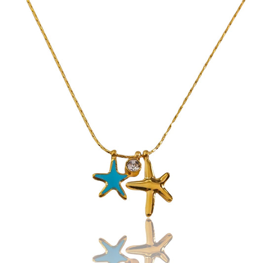 304 Stainless Steel  Starfish Zircon Pendant Necklace