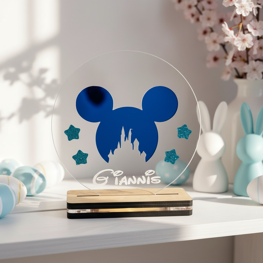 🤍✨ Επιτραπέζιο LED Φωτιστικό Μίκυ με Προσωποποίηση