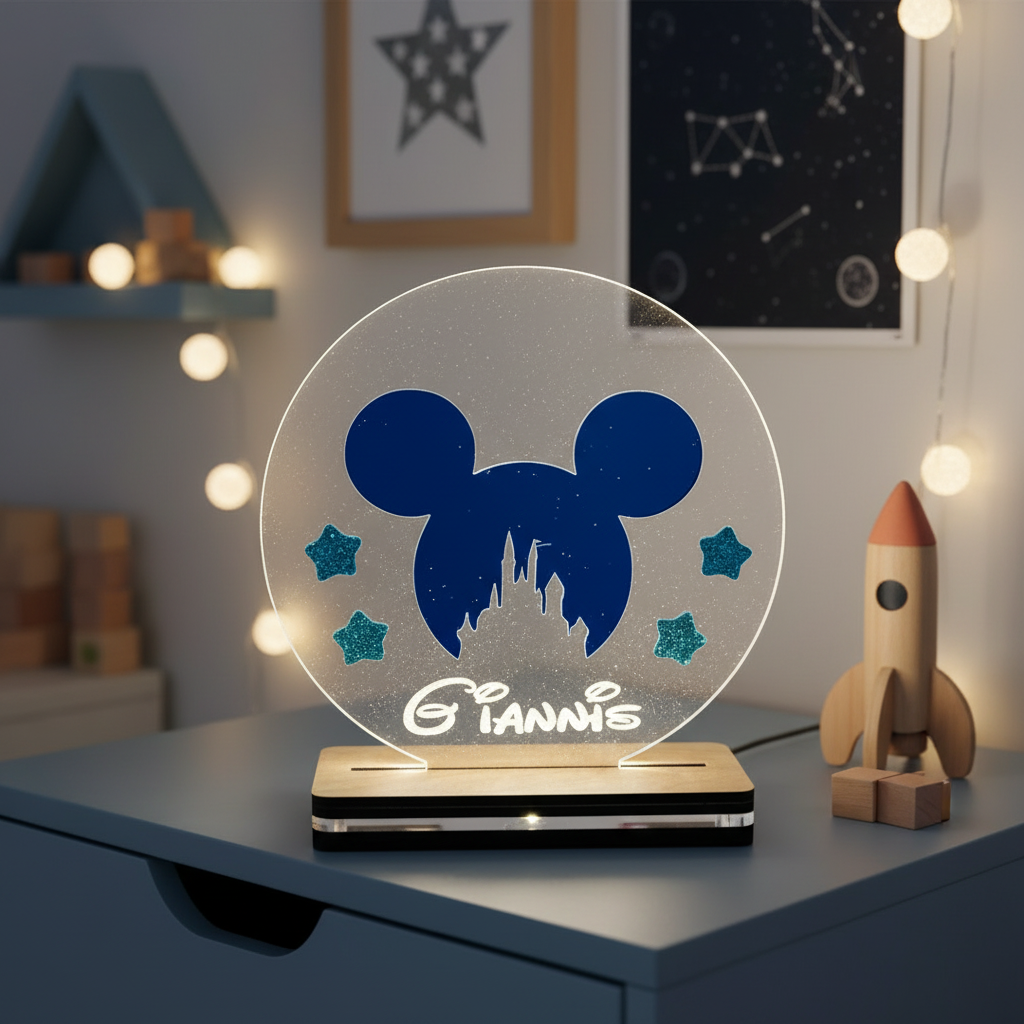 🤍✨ Επιτραπέζιο LED Φωτιστικό Μίκυ με Προσωποποίηση