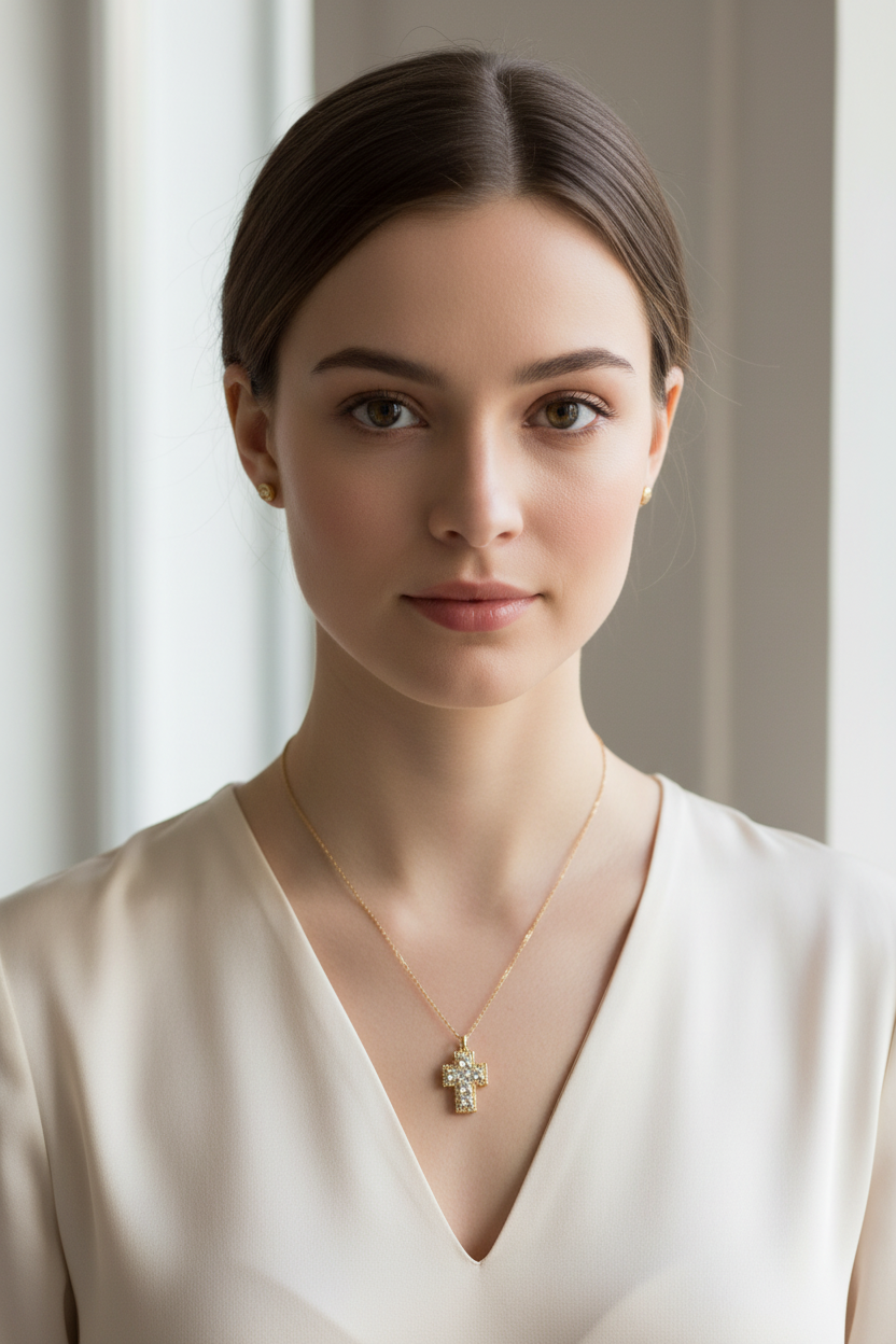 Radiant Cross ατσάλινο κολιέ με ζιργκόν σε χρυσό και ασημί φινίρισμα – So Cute by Dimi