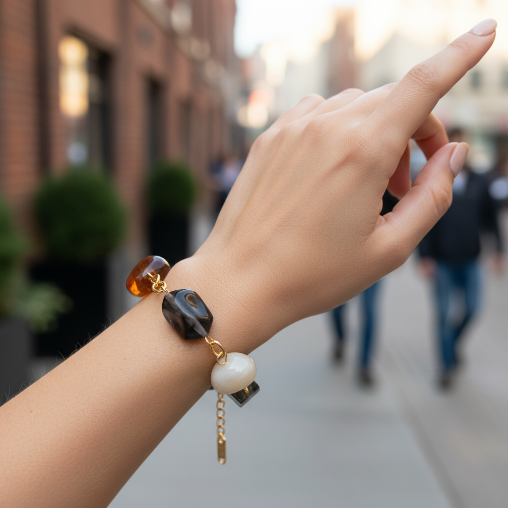 💎🕒 Aurora Gem Bracelet – Πολύχρωμο Βραχιόλι με Ημιπολύτιμες Πέτρες & Ατσάλινη Αλυσίδα