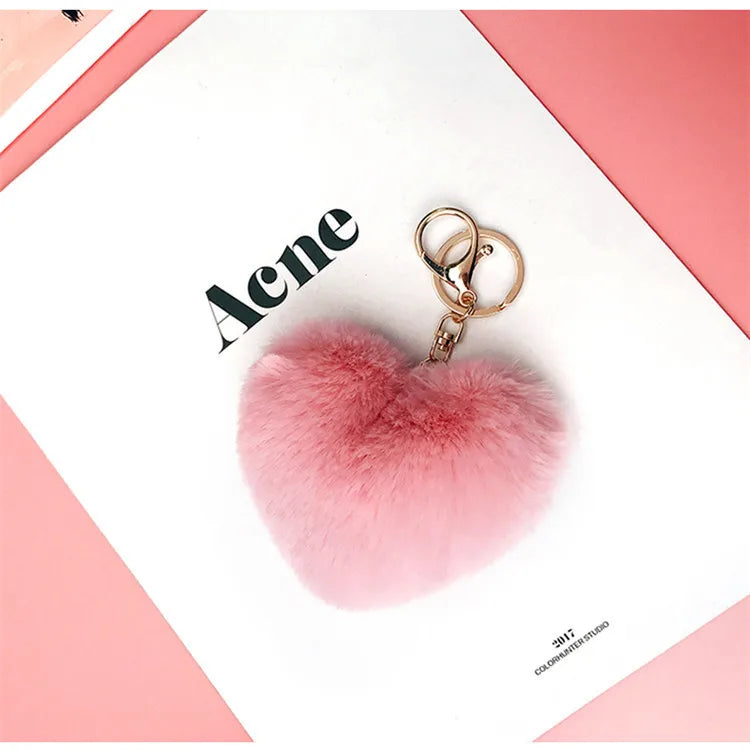 Heart Shape Synthetic Fibre Women's Bag Pendant Keychain