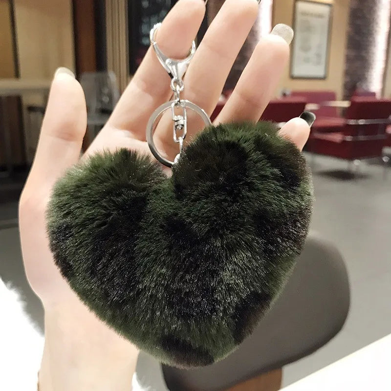 Retro Heart Shape Leopard Alloy Plush Women's Bag Pendant Keychain