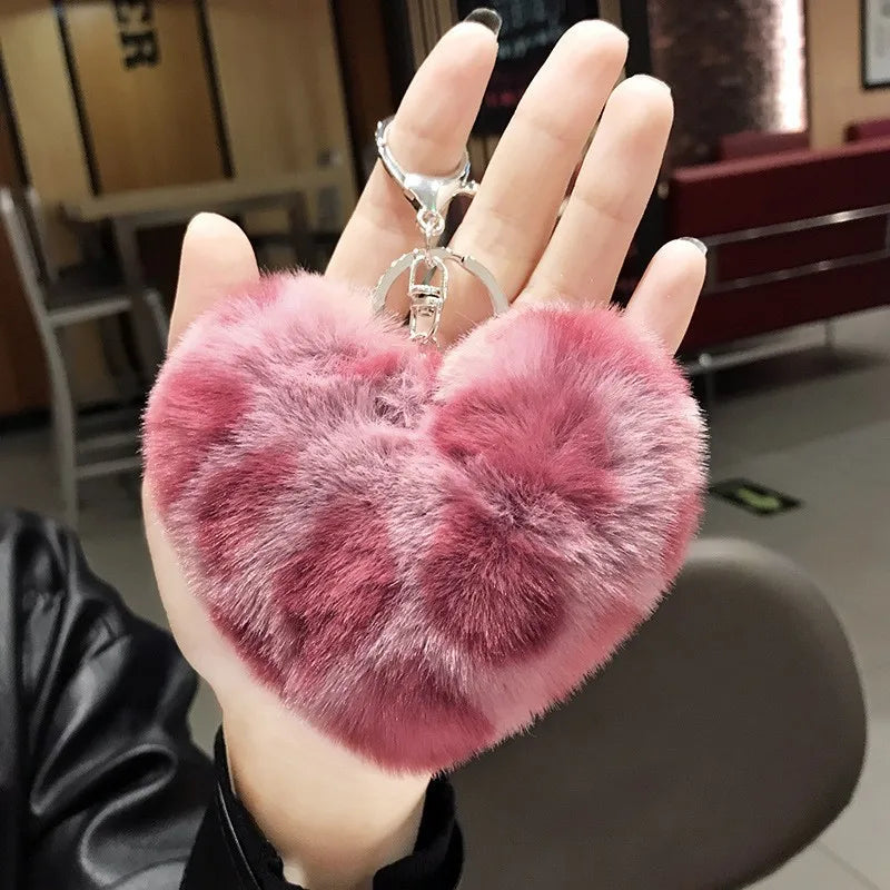 Retro Heart Shape Leopard Alloy Plush Women's Bag Pendant Keychain