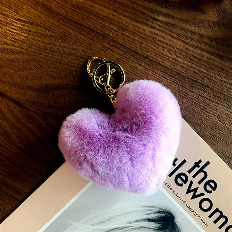 Heart Shape Synthetic Fibre Women's Bag Pendant Keychain