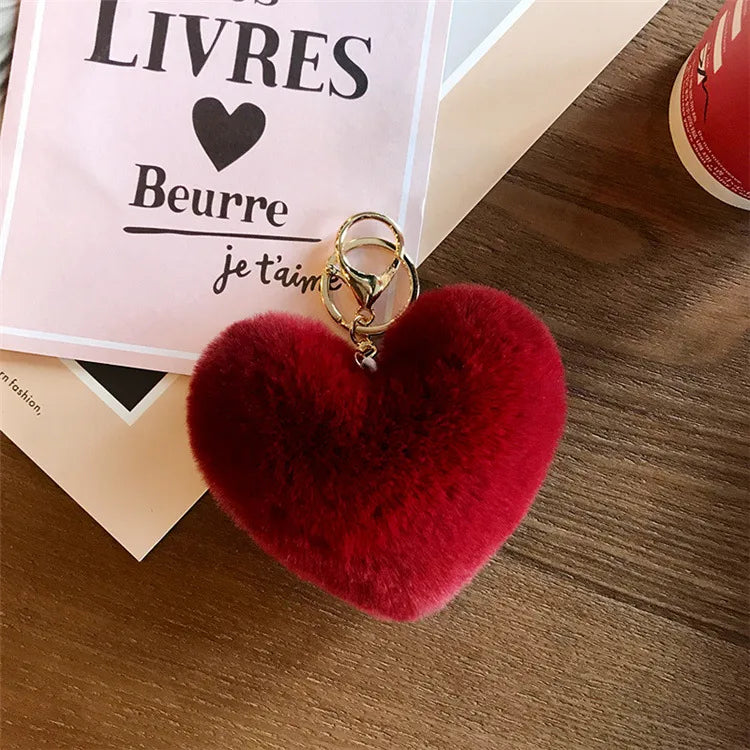 Heart Shape Synthetic Fibre Women's Bag Pendant Keychain