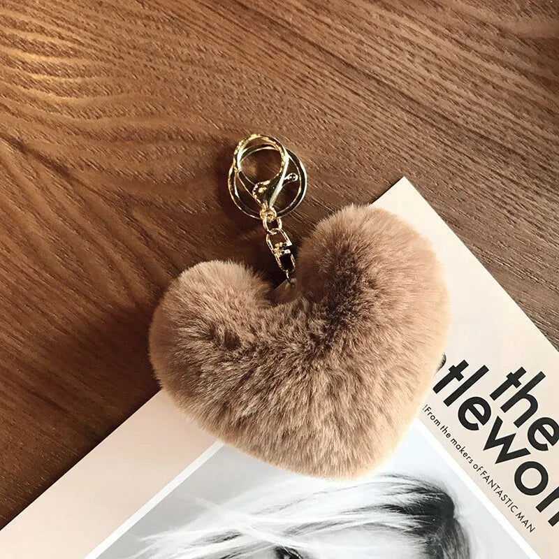 Heart Shape Synthetic Fibre Women's Bag Pendant Keychain