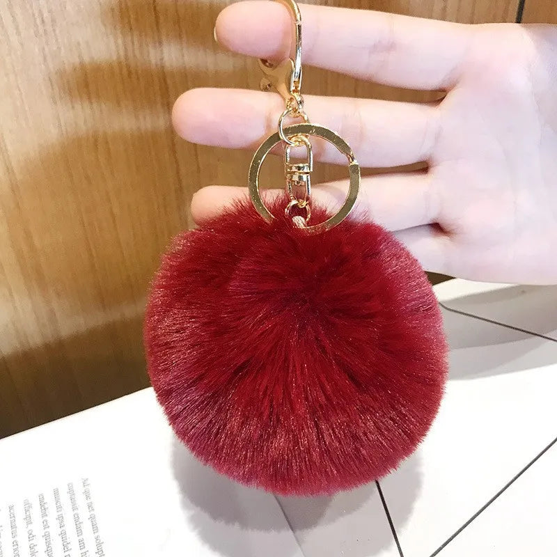 Ball Shape Synthetic Fibre Women's Bag Pendant Keychain