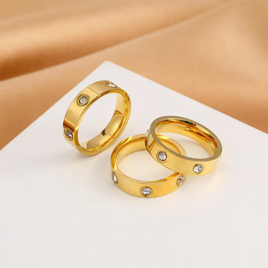 Round Stainless Steel Plating Inlay Zircon Ring