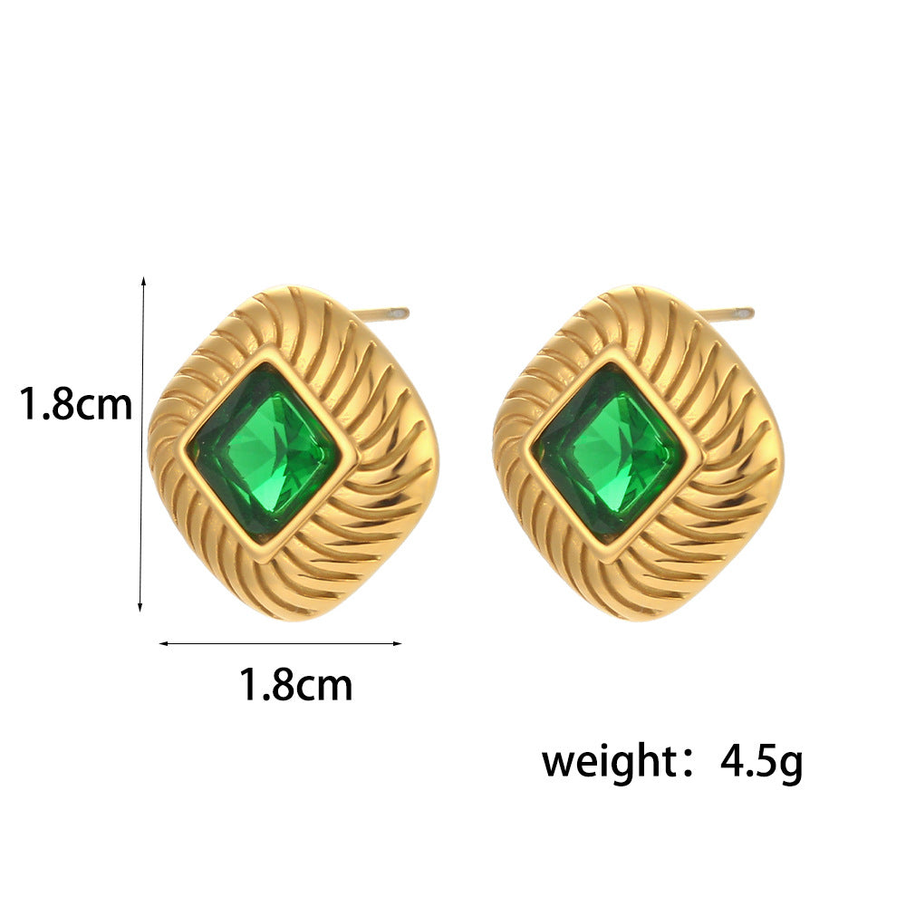 Fashion Square  Stainless Steel Zircon Ear Studs