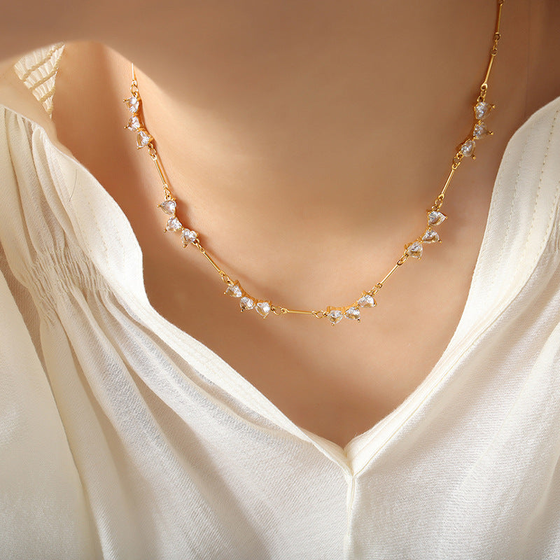 Elegant Heart Shape Titanium Steel Necklace Inlay Zircon Stainless Steel Necklaces