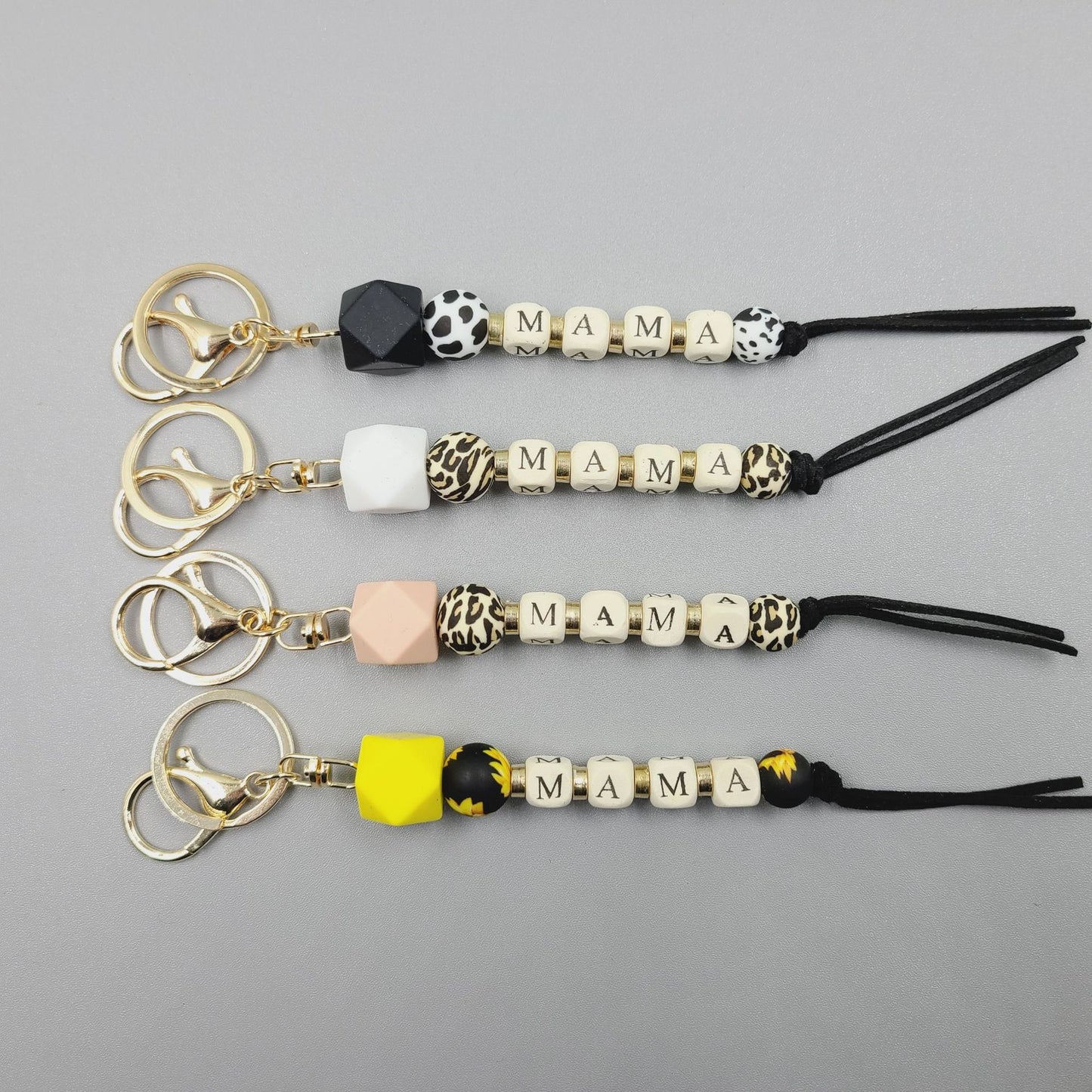Retro Geometric Letter Silica Gel Beaded Bag Pendant Keychain