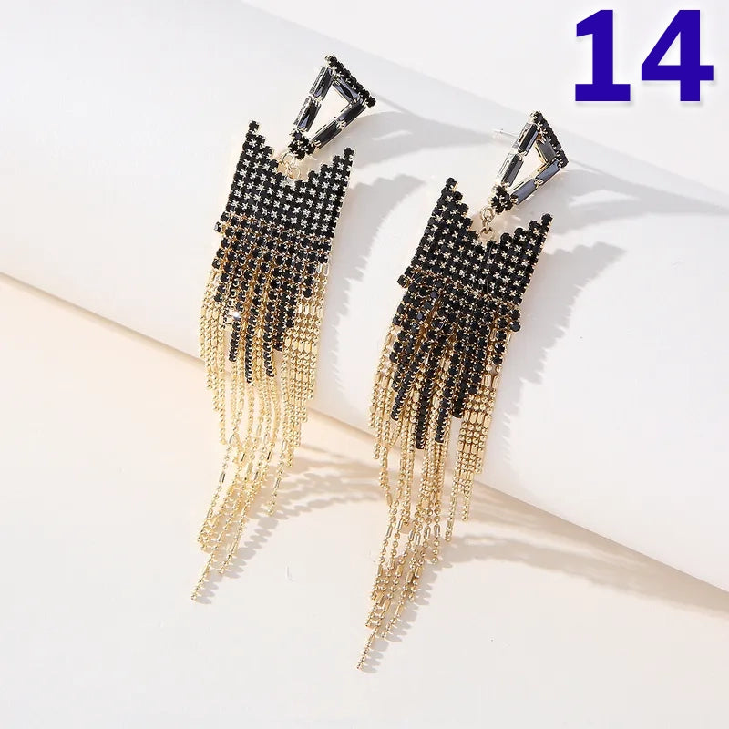 Fashion Tassel Copper Plating Inlay Artificial Diamond Pearl Drop Earrings, pack of 2 pieces