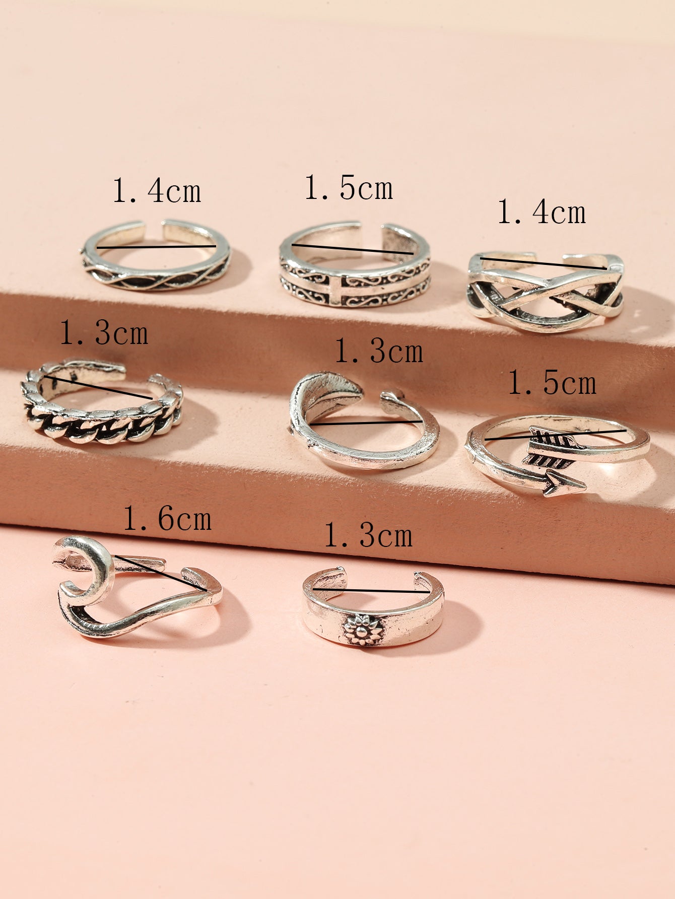 Retro δαχτυλίδι ποδιού από μίγμα μετάλλων σε διάφορα σχέδια, συσκευασία 9 τεμαχίων
