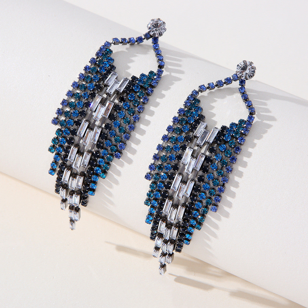 Fashion Geometric Tassel Copper Tassel Rhinestones Drop Earrings, pack of 2 pairs