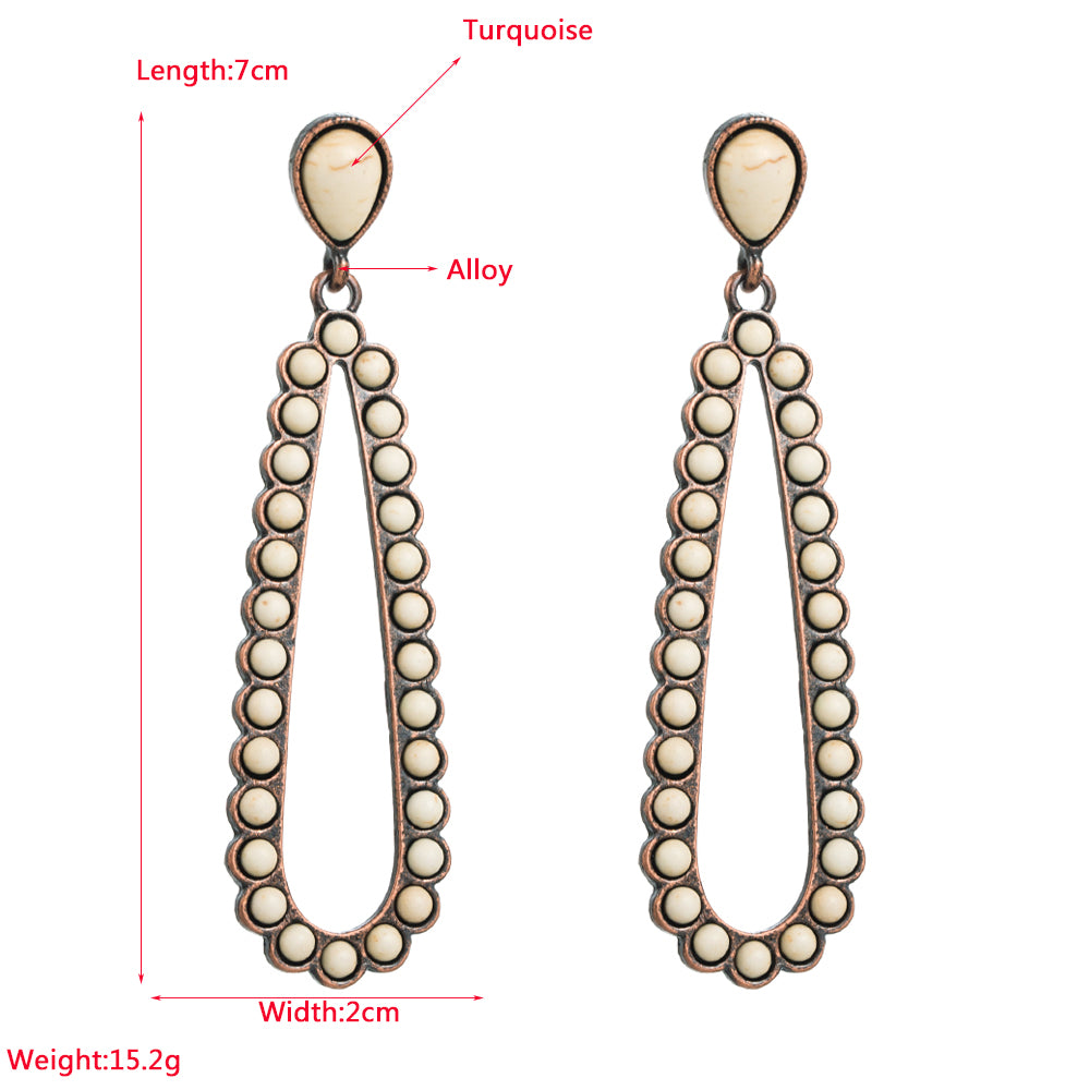 Retro Water Droplets Alloy Inlay Turquoise Women's Drop Earrings