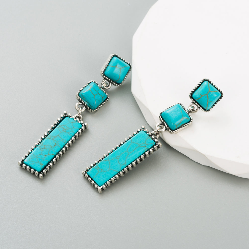 Ethnic Style Square Rectangle Alloy Inlay Turquoise Women'S Drop Earrings