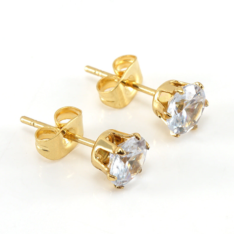 Elegant Geometric Stainless Steel Inlay Artificial Pearls Zircon Ear Studs