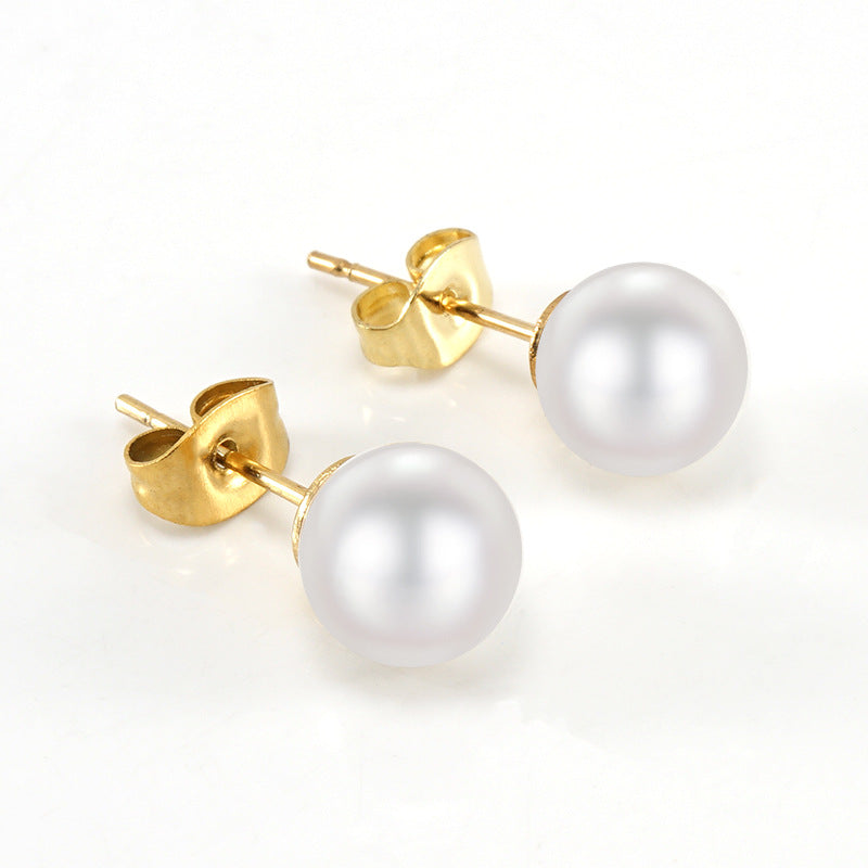 Elegant Geometric Stainless Steel Inlay Artificial Pearls Zircon Ear Studs