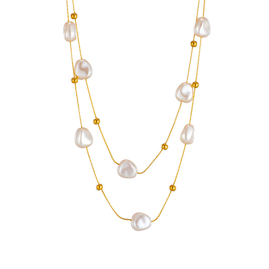 Basic Geometric Titanium Steel Gold Plated Artificial Pearls Necklace