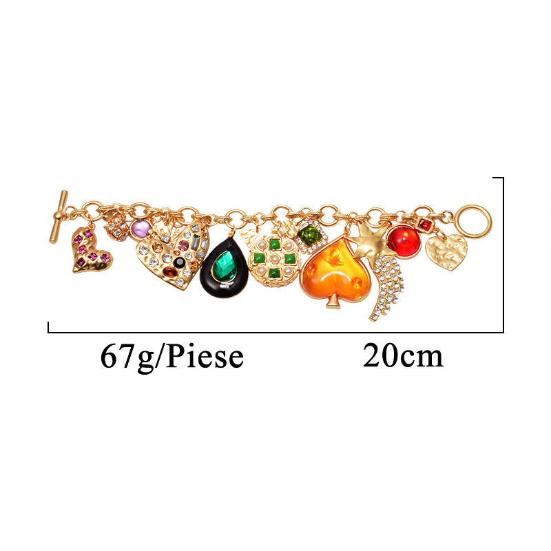 Retro Fashion Geometric Star Heart Shape Alloy Asymmetrical Plating Artificial Gemstones Women's Bracelets