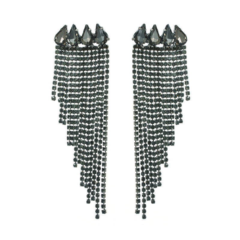 Elegant Geometric Alloy Tassel Rhinestones Women'S Drop Earrings