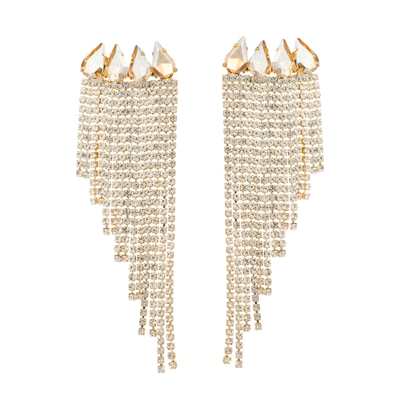 Elegant Geometric Alloy Tassel Rhinestones Women'S Drop Earrings