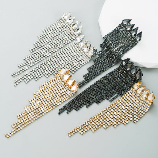 Elegant Geometric Alloy Tassel Rhinestones Women'S Drop Earrings