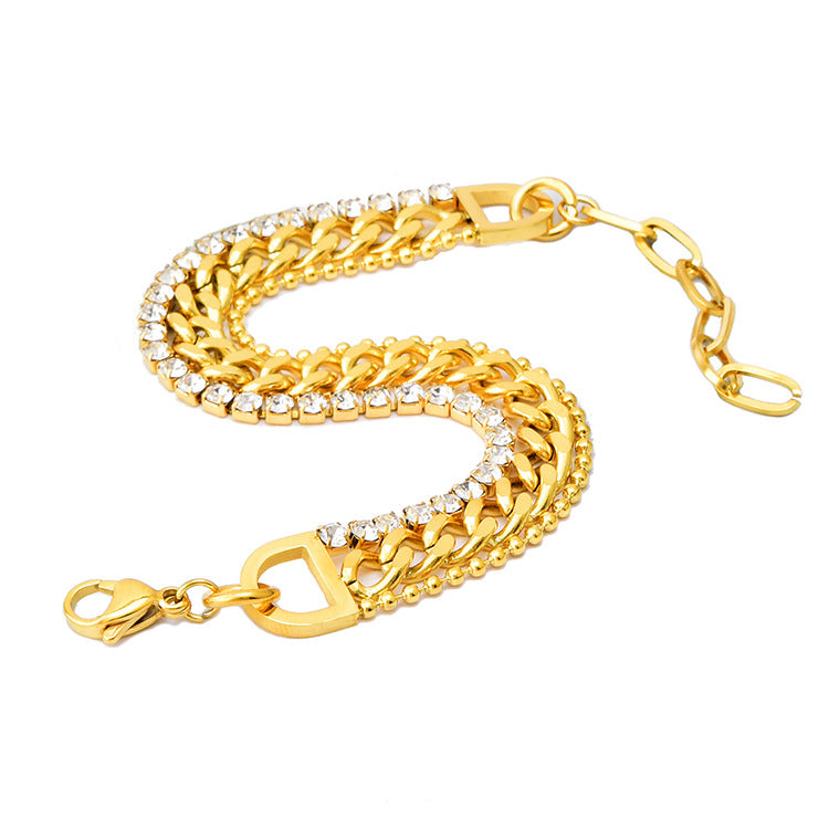 Fashion Geometric Titanium Steel Gold Plated Rhinestones Bracelets