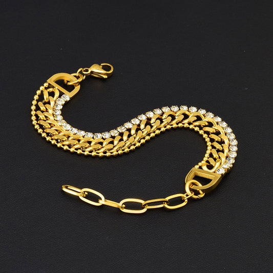 Fashion Geometric Titanium Steel Gold Plated Rhinestones Bracelets