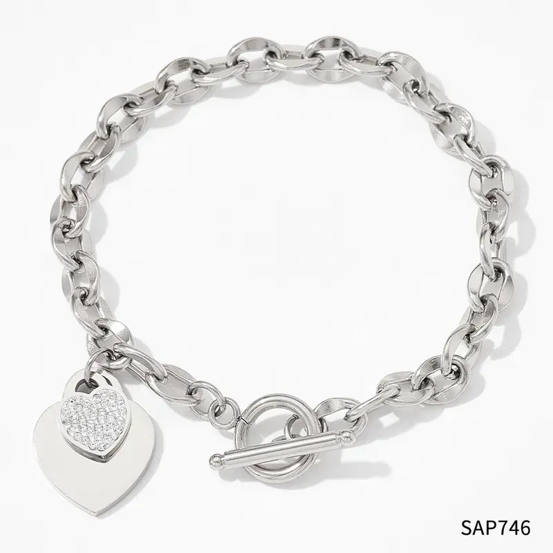 Fashion Heart Shape Stainless Steel Titanium Steel Plating Inlay Zircon Bracelet