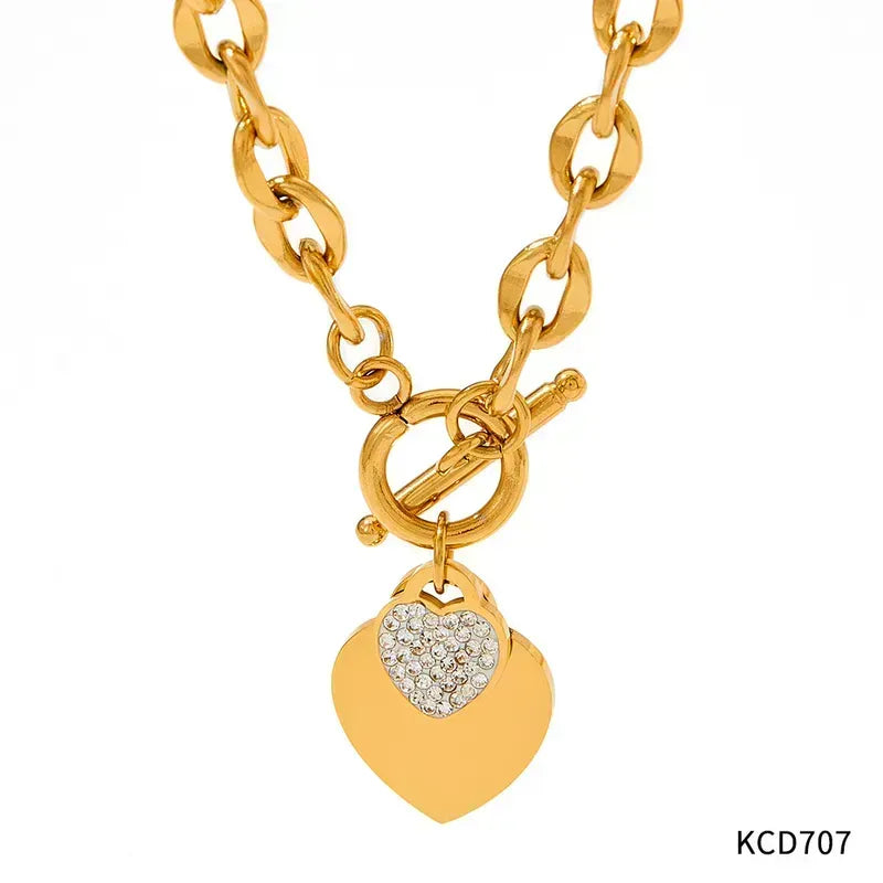 Fashion Heart Shape Stainless Steel Titanium Steel Plating Inlay Zircon Necklace