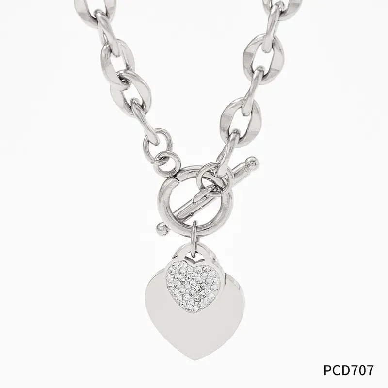 Fashion Heart Shape Stainless Steel Titanium Steel Plating Inlay Zircon Necklace