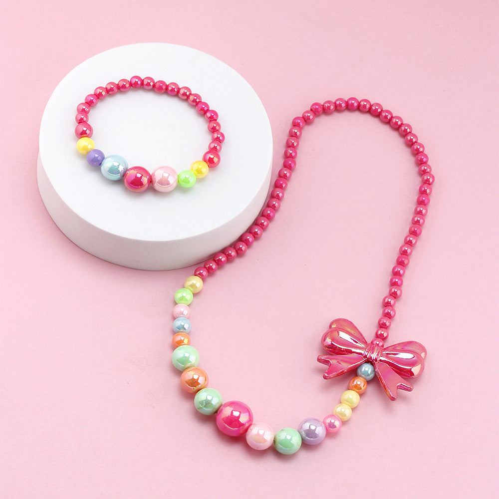Cute Bow Knot Artificial Crystal Kid'S Bracelets Necklace 1 Set