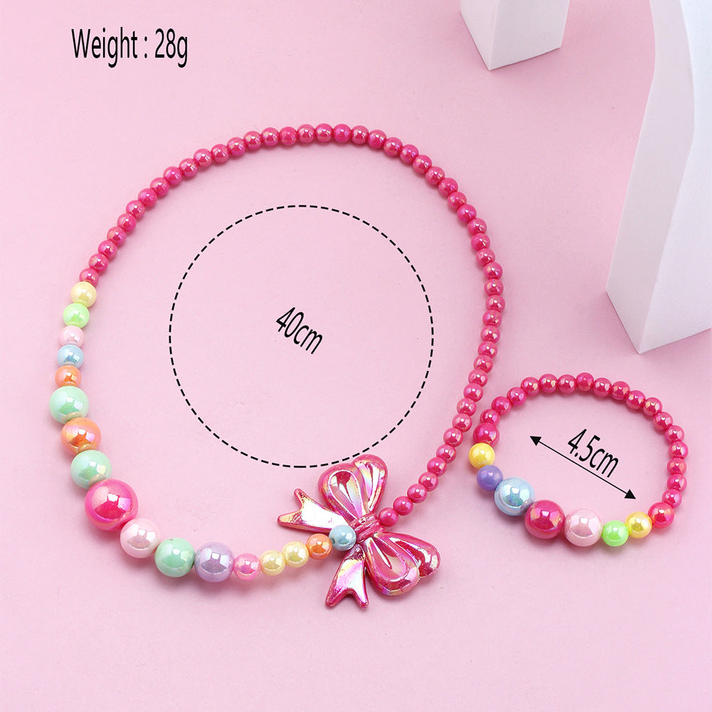 Cute Bow Knot Artificial Crystal Kid'S Bracelets Necklace 1 Set