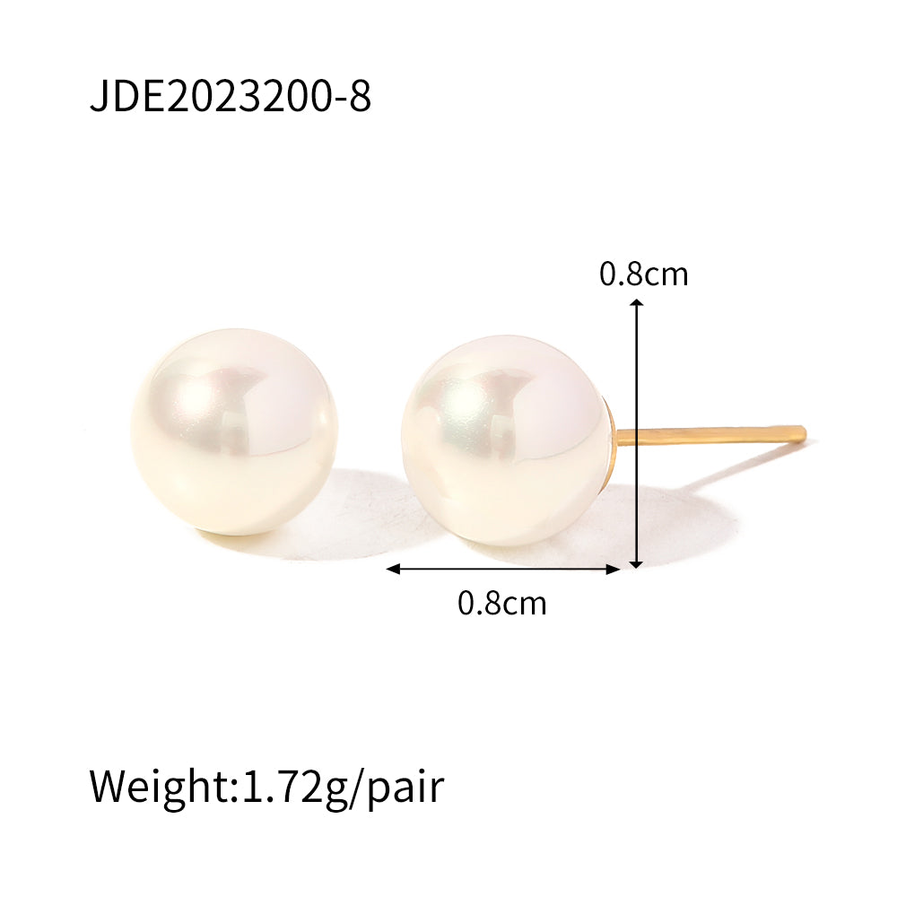 Elegant Round Inlay 304 Stainless Steel Pearl Ear Studs