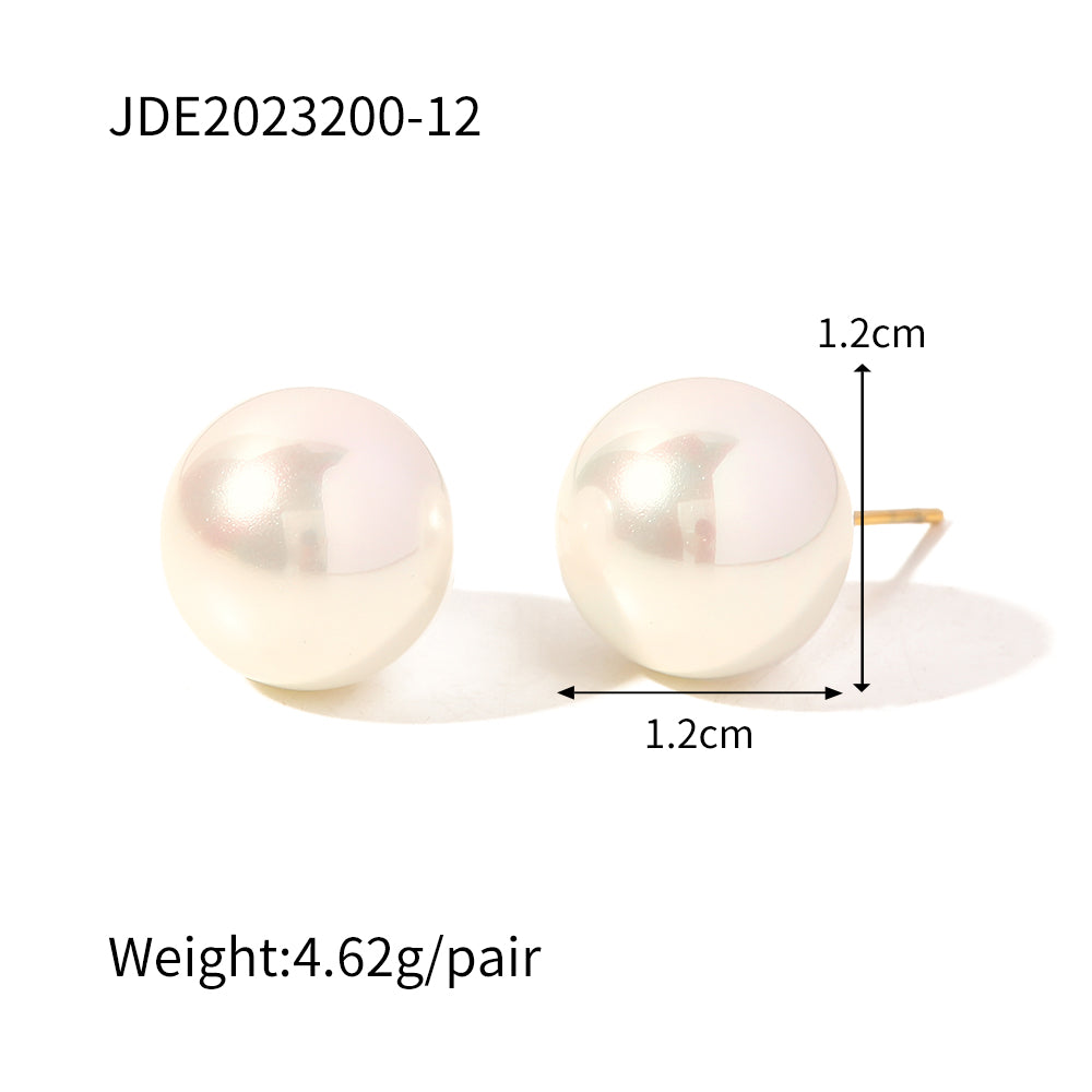 Elegant Round Inlay 304 Stainless Steel Pearl Ear Studs