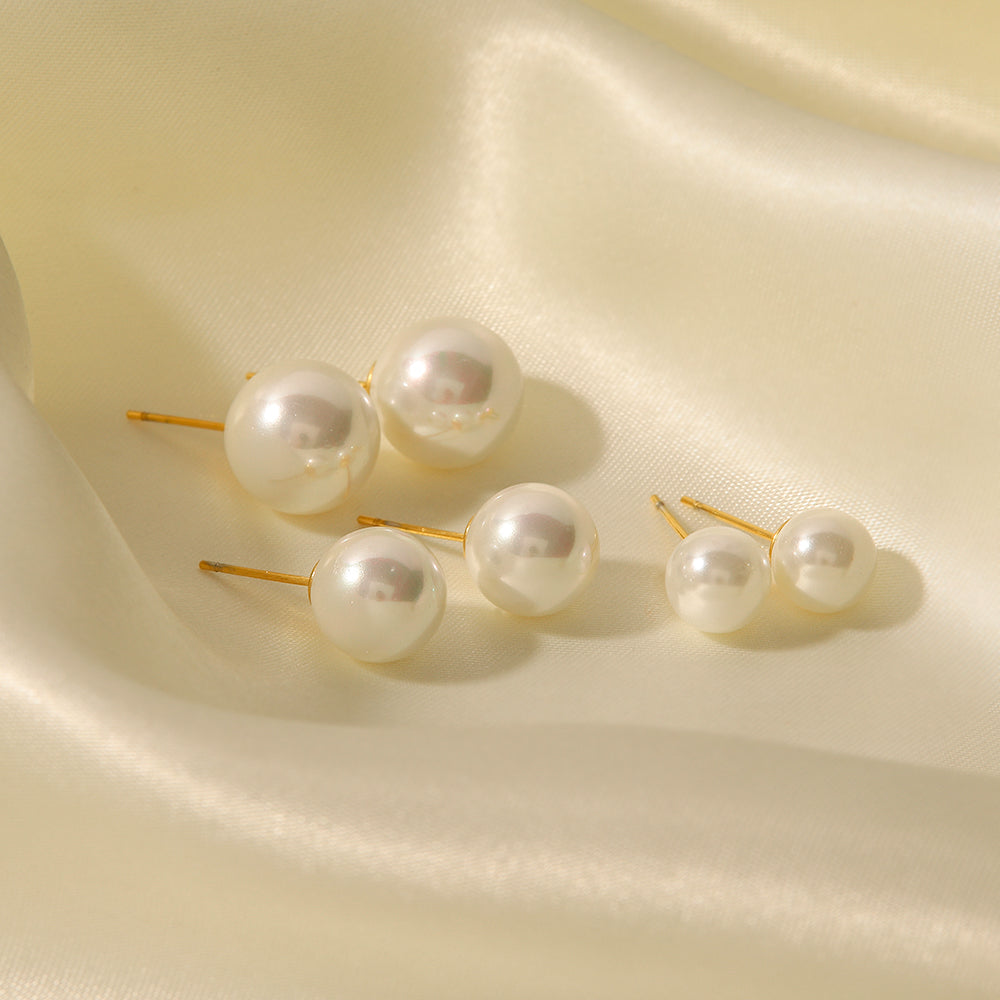 Elegant Round Inlay 304 Stainless Steel Pearl Ear Studs