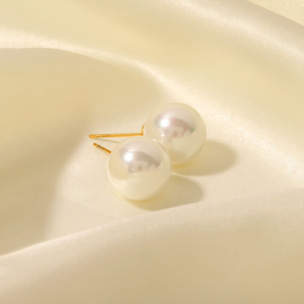 Elegant Round Inlay 304 Stainless Steel Pearl Ear Studs