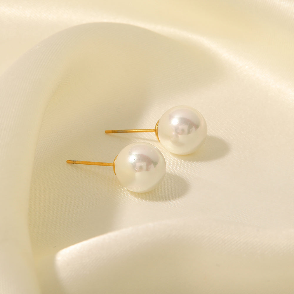 Elegant Round Inlay 304 Stainless Steel Pearl Ear Studs