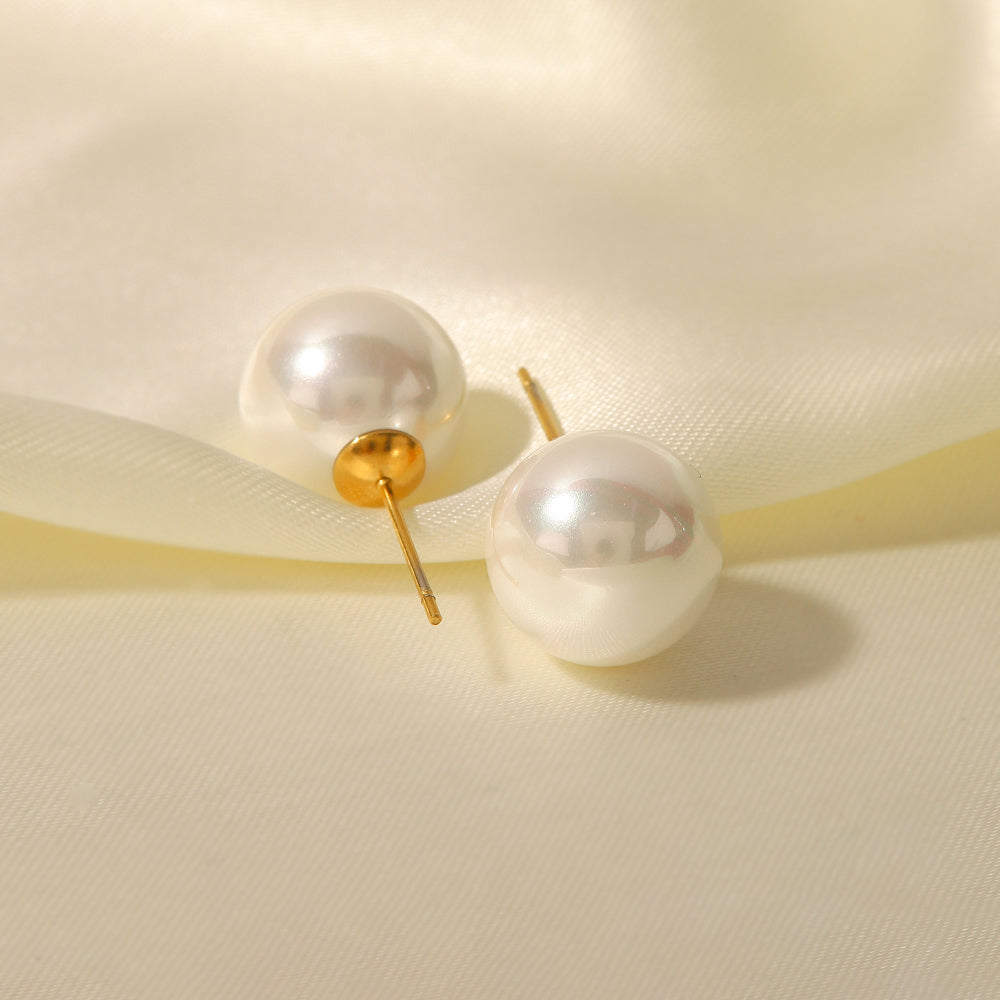 Elegant Round Inlay 304 Stainless Steel Pearl Ear Studs