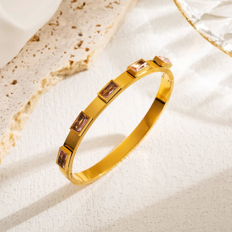 Fashion Round Stainless Steel Gold Plated Zircon Gold Plated Bangle